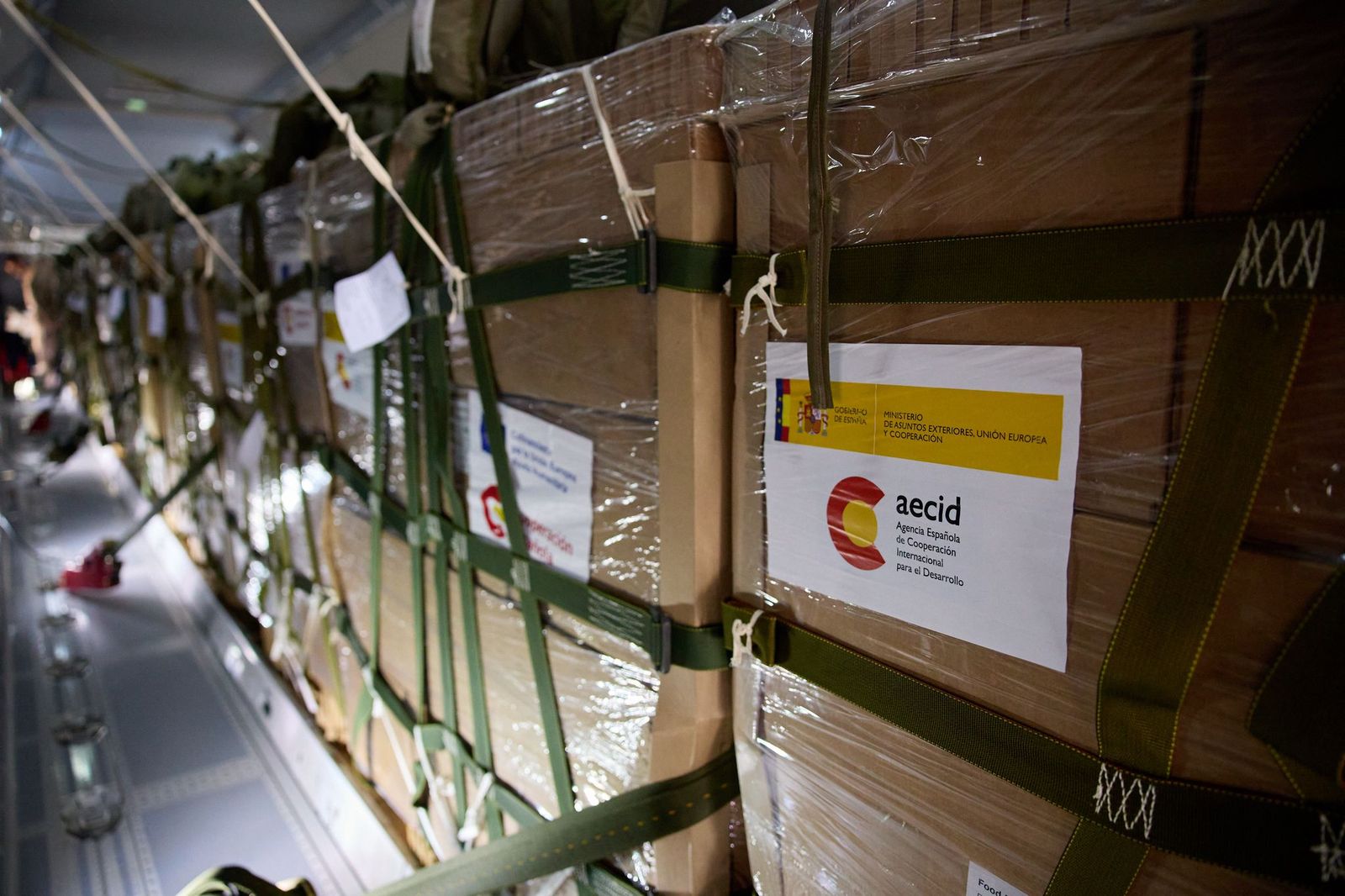 Imagen del último cargamento de ayuda humanitaria -26 toneladas de alimentos- aportado por España, a través de la AECID, a la población de la Franja de Gaza el pasado 1 de abril.